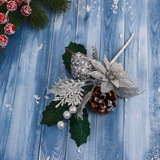Декор "Зимние грезы" серебряные цветок и листья, 16 см   9698917