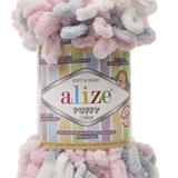 Пряжа Alize Puffy color 100% полиэстер 100 гр 9.2м 5864 розовый/серо-голубой/белый