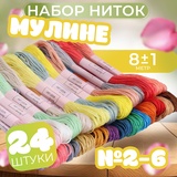 Набор ниток мулине №2+№6, 24 шт, 8 м. Разноцветный 1595293