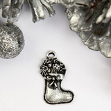 Декор для творчества металл "Новогодний сапог с подарками" серебро 2х1,2 см   4289355