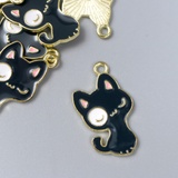 Декор для творчества металл, эмаль "Котёнок с пятном на глазу" чёрный 2,6х1,5 см 7356061