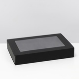 Коробка сборная, пенал, с окном, черная, 30*20*5 см. 7644141