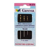 Gamma Иглы для шитья ручные гобеленовые с двойным ушком, острие закругленное 3 шт. №16-22. N-376